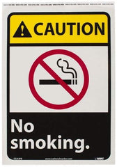 NMC - "Caution - No Smoking", 14" Long x 10" Wide, Pressure-Sensitive Vinyl Safety Sign - Rectangle, 0.004" Thick, Use for Accident Prevention - Industrial Tool & Supply