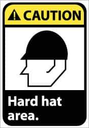 NMC - "Caution - Hard Hat Area", 14" Long x 10" Wide, Pressure-Sensitive Vinyl Safety Sign - Rectangle, 0.004" Thick, Use for Accident Prevention - Industrial Tool & Supply