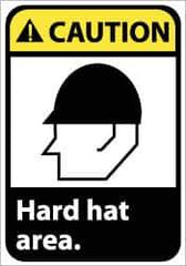 NMC - "Caution - Hard Hat Area", 14" Long x 10" Wide, Pressure-Sensitive Vinyl Safety Sign - Rectangle, 0.004" Thick, Use for Accident Prevention - Industrial Tool & Supply