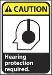 NMC - "Caution - Hearing Protection Required", 14" Long x 10" Wide, Rigid Plastic Safety Sign - Rectangle, 0.05" Thick, Use for Accident Prevention - Industrial Tool & Supply