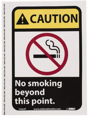 NMC - "Caution - No Smoking Beyond This Point", 10" Long x 7" Wide, Pressure-Sensitive Vinyl Safety Sign - Rectangle, 0.004" Thick, Use for Accident Prevention - Industrial Tool & Supply