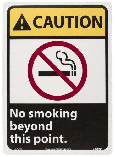 NMC - "Caution - No Smoking Beyond This Point", 14" Long x 10" Wide, Rigid Plastic Safety Sign - Rectangle, 0.05" Thick, Use for Accident Prevention - Industrial Tool & Supply