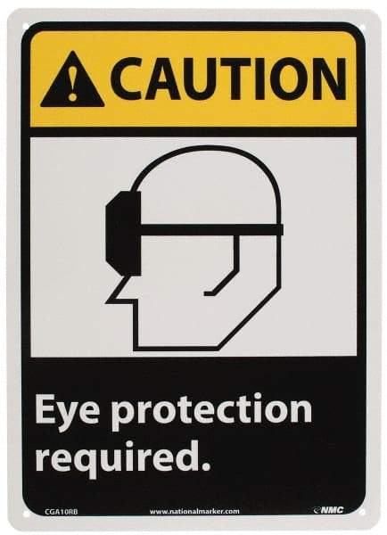 NMC - "Caution - Eye Protection Required", 14" Long x 10" Wide, Rigid Plastic Safety Sign - Rectangle, 0.05" Thick, Use for Accident Prevention - Industrial Tool & Supply