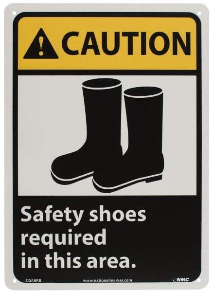 NMC - "Caution - Safety Shoes Required in This Area", 14" Long x 10" Wide, Rigid Plastic Safety Sign - Rectangle, 0.05" Thick, Use for Accident Prevention - Industrial Tool & Supply