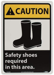 NMC - "Caution - Safety Shoes Required in This Area", 14" Long x 10" Wide, Rigid Plastic Safety Sign - Rectangle, 0.05" Thick, Use for Accident Prevention - Industrial Tool & Supply