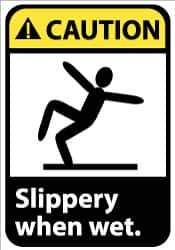 NMC - "Caution - Slippery When Wet", 14" Long x 10" Wide, Rigid Plastic Safety Sign - Rectangle, 0.05" Thick, Use for Accident Prevention - Industrial Tool & Supply