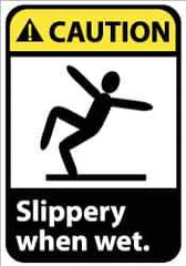 NMC - "Caution - Slippery When Wet", 14" Long x 10" Wide, Rigid Plastic Safety Sign - Rectangle, 0.05" Thick, Use for Accident Prevention - Industrial Tool & Supply