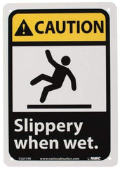 NMC - "Caution - Slippery When Wet", 10" Long x 7" Wide, Rigid Plastic Safety Sign - Rectangle, 0.05" Thick, Use for Accident Prevention - Industrial Tool & Supply