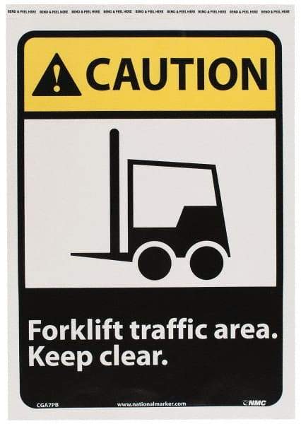 NMC - "Caution - Forklift Traffic Area - Keep Clear", 14" Long x 10" Wide, Pressure-Sensitive Vinyl Safety Sign - Rectangle, 0.004" Thick, Use for Accident Prevention - Industrial Tool & Supply