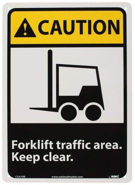 NMC - "Caution - Forklift Traffic Area - Keep Clear", 14" Long x 10" Wide, Rigid Plastic Safety Sign - Rectangle, 0.05" Thick, Use for Accident Prevention - Industrial Tool & Supply