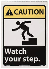 NMC - "Caution - Watch Your Step", 14" Long x 10" Wide, Pressure-Sensitive Vinyl Safety Sign - Rectangle, 0.004" Thick, Use for Accident Prevention - Industrial Tool & Supply