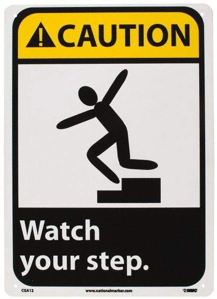NMC - "Caution - Watch Your Step", 14" Long x 10" Wide, Rigid Plastic Safety Sign - Rectangle, 0.05" Thick, Use for Accident Prevention - Industrial Tool & Supply