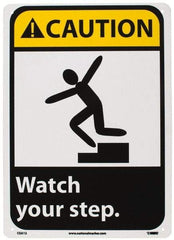 NMC - "Caution - Watch Your Step", 14" Long x 10" Wide, Rigid Plastic Safety Sign - Rectangle, 0.05" Thick, Use for Accident Prevention - Industrial Tool & Supply