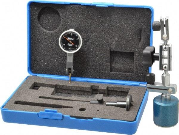 Fowler - 0.0005" Graduation, 0.03" Max Meas, 0-15-0 Dial Reading, Dial Indicator & Base Kit - 1.224" Base Height x 1.264" Base Diam, 1" Dial Diam - Industrial Tool & Supply