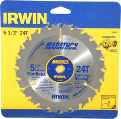 Irwin - 5-1/2" Diam, 10mm Arbor Hole Diam, 24 Tooth Wet & Dry Cut Saw Blade - Carbide-Tipped, Framing & Ripping Action, Standard Round Arbor - Industrial Tool & Supply