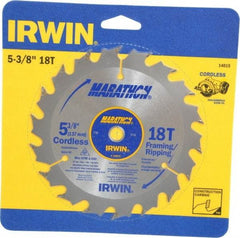 Irwin - 5-3/8" Diam, 10mm Arbor Hole Diam, 18 Tooth Wet & Dry Cut Saw Blade - Carbide-Tipped, Framing & Ripping Action, Standard Round Arbor - Industrial Tool & Supply