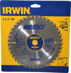 Irwin - 6-1/2" Diam, 5/8" Arbor Hole Diam, 40 Tooth Wet & Dry Cut Saw Blade - Carbide-Tipped, Trimming Action, Standard Round Arbor - Industrial Tool & Supply
