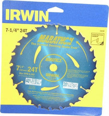 Irwin - 7-1/4" Diam, 5/8" Arbor Hole Diam, 24 Tooth Wet & Dry Cut Saw Blade - Carbide-Tipped, General Purpose Action, Diamond Arbor - Industrial Tool & Supply