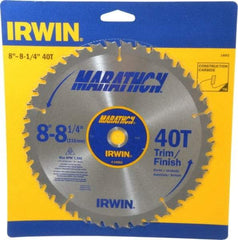 Irwin - 8-1/4" Diam, 5/8" Arbor Hole Diam, 40 Tooth Wet & Dry Cut Saw Blade - Carbide-Tipped, Finishing & Trimming Action, Diamond Arbor - Industrial Tool & Supply