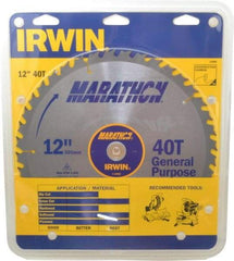 Irwin - 12" Diam, 1" Arbor Hole Diam, 40 Tooth Wet & Dry Cut Saw Blade - Carbide-Tipped, General Purpose Action, Standard Round Arbor - Industrial Tool & Supply