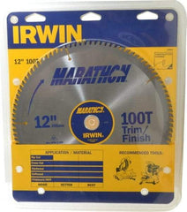 Irwin - 12" Diam, 1" Arbor Hole Diam, 100 Tooth Wet & Dry Cut Saw Blade - Carbide-Tipped, Finishing & Trimming Action, Standard Round Arbor - Industrial Tool & Supply