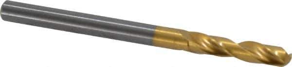 Guhring - 4.0005mm 140° Spiral Flute Solid Carbide Screw Machine Drill Bit - TiN Finish, Right Hand Cut, 22mm Flute Length, 55mm OAL, SU Point, Straight Shank - Industrial Tool & Supply