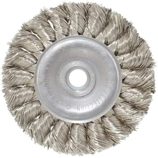 Anderson - 3" OD, 1/2" Arbor Hole, Knotted Stainless Steel Wheel Brush - 3/8" Face Width, 5/8" Trim Length, 0.014" Filament Diam, 25,000 RPM - Industrial Tool & Supply