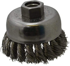 Anderson - 2-3/4" Diam, 5/8-11 Threaded Arbor, Stainless Steel Fill Cup Brush - 0.02 Wire Diam, 3/4" Trim Length, 14,000 Max RPM - Industrial Tool & Supply