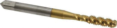 OSG - #10-32 UNF 3 Flute 2B Bottoming Spiral Flute Tap - High Speed Steel, TiN Finish, 2-3/8" OAL, Right Hand Flute, Right Hand Thread, H3, Series 107 - Exact Industrial Supply