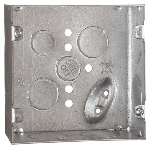 Thomas & Betts - 1 Gang, 1/2, 3/4 Inch Knockout, Nonweather Resistant, Square Outlet Box - 4-11/16 Inch Wide x 2-1/8 Inch Deep x 4-11/16 Inch High, Pre-Galvanized - Industrial Tool & Supply