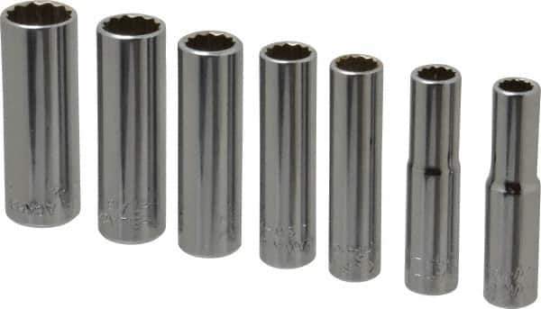 Blackhawk by Proto - 7 Piece 1/4" Drive Deep Well Socket Set - 12 Points, 1/4" to 1/2" Range, Inch Measurement Standard - Industrial Tool & Supply