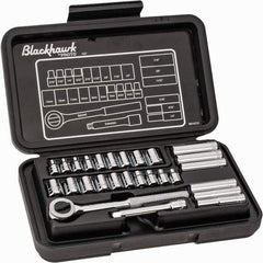Blackhawk by Proto - 27 Piece 1/4" Drive Deep Well Socket Set - 6, 12 Points, 3/16" to 1/2" (4mm to 13mm) Range, Inch/Metric Measurement Standard - Industrial Tool & Supply