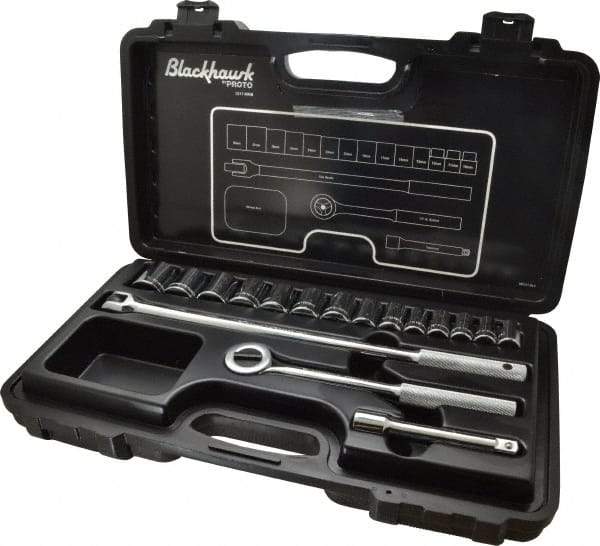 Blackhawk by Proto - 17 Piece 1/2" Drive Socket Set - 12 Points, 10mm to 28mm Range, Metric Measurement Standard - Industrial Tool & Supply