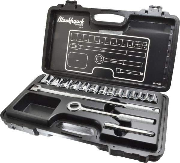 Blackhawk by Proto - 17 Piece 1/2" Drive Socket Set - 6, 12 Points, 3/8" to 1-1/4" Range, Inch Measurement Standard - Industrial Tool & Supply