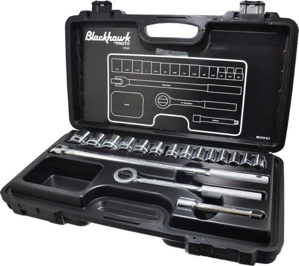Blackhawk by Proto - 17 Piece 1/2" Drive Socket Set - 6 Points, 3/8" to 1-1/4" Range, Inch Measurement Standard - Industrial Tool & Supply