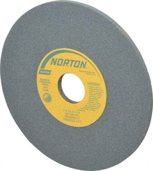 Norton - 7" Diam x 1-1/4" Hole x 1/4" Thick, I Hardness, 120 Grit Surface Grinding Wheel - Silicon Carbide, Type 1, Fine Grade, 3,600 Max RPM, Vitrified Bond, No Recess - Industrial Tool & Supply