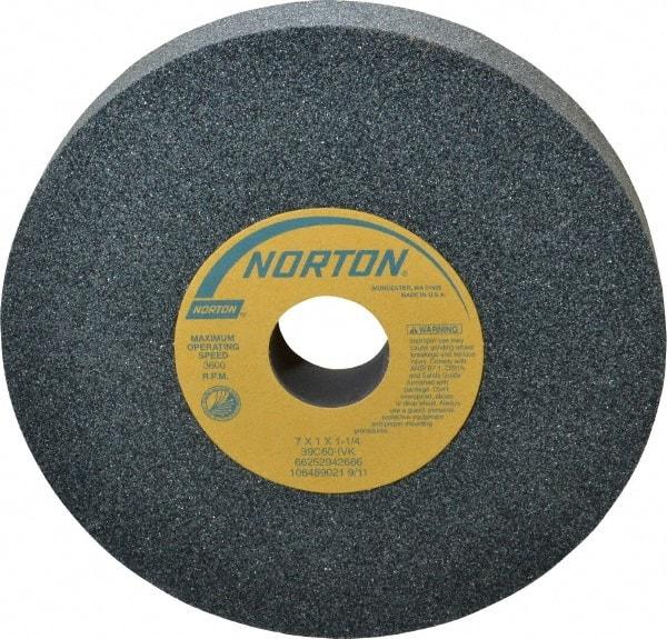 Norton - 7" Diam x 1-1/4" Hole x 1" Thick, I Hardness, 60 Grit Surface Grinding Wheel - Silicon Carbide, Type 1, Medium Grade, 3,600 Max RPM, Vitrified Bond, No Recess - Industrial Tool & Supply