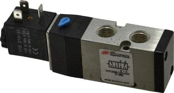 ARO/Ingersoll-Rand - 1/4", 4-Way 2-Position Maxair Stacking Solenoid Valve - 120 VAC, 0.7 CV Rate, 1.37" High - Industrial Tool & Supply