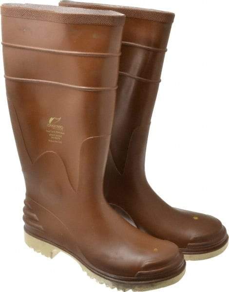 OnGuard - Size 8 Steel Knee Boot - Brown, PVC Upper, 16" High, Chemical Resistant, Non-Slip - Industrial Tool & Supply