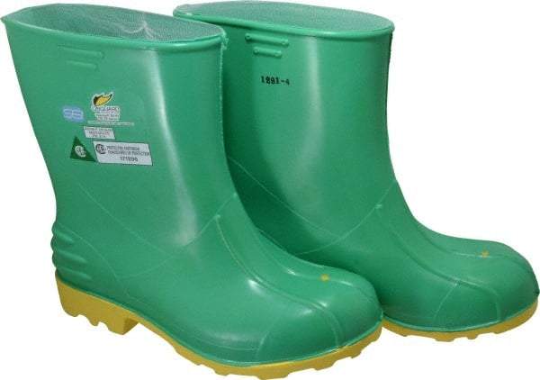 Dunlop Protective Footwear - Men's Size 9-10 Medium Width Steel Knee Boot - Green, PVC Upper, 11" High, Chemical Resistant, Non-Slip - Industrial Tool & Supply