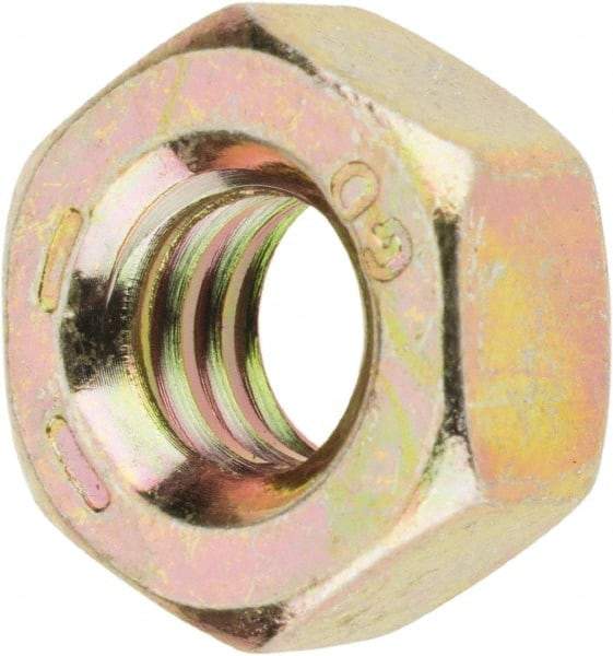 Value Collection - 1/4-20 UNC Steel Right Hand Hex Nut - 7/16" Across Flats, 7/32" High, Zinc Yellow Dichromate Finish - Industrial Tool & Supply
