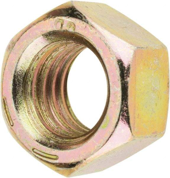 Value Collection - 1/2-13 UNC Steel Right Hand Hex Nut - 3/4" Across Flats, 7/16" High, Zinc Yellow Dichromate Finish - Industrial Tool & Supply