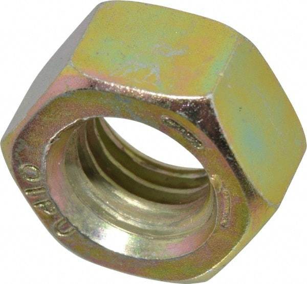 Value Collection - 9/16-12 UNC Steel Right Hand Hex Nut - 7/8" Across Flats, 31/64" High, Zinc Yellow Dichromate Finish - Industrial Tool & Supply