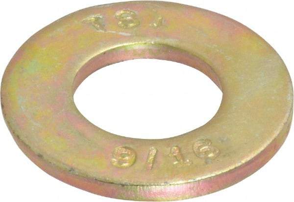 Value Collection - 9/16" Screw, Grade 8 Steel SAE Flat Washer - 19/32" ID x 1-3/16" OD, 3/32" Thick, Zinc Yellow Dichromate Finish - Industrial Tool & Supply