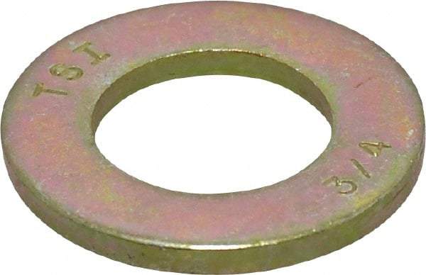 Value Collection - 3/4" Screw, Grade 8 Steel SAE Flat Washer - 13/16" ID x 1-1/2" OD, 9/64" Thick, Zinc Yellow Dichromate Finish - Industrial Tool & Supply