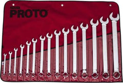Proto - 15 Piece, 5/16" to 1-1/4", 12 Point Combination Wrench Set - Inch Measurement Standard, Full Polish Finish, Comes in Vinyl Roll - Industrial Tool & Supply