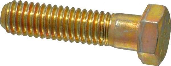Made in USA - 3/8-16 UNC, 1-1/2" Length Under Head Hex Head Cap Screw - Partially Threaded, Grade 8 Alloy Steel, Zinc Yellow Dichromate Finish, 9/16" Hex - Industrial Tool & Supply
