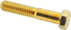 Made in USA - 3/8-16 UNC, 2" Length Under Head Hex Head Cap Screw - Partially Threaded, Grade 8 Alloy Steel, Zinc Yellow Dichromate Finish, 9/16" Hex - Industrial Tool & Supply