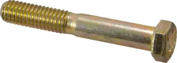 Made in USA - 3/8-16 UNC, 2-1/2" Length Under Head Hex Head Cap Screw - Partially Threaded, Grade 8 Alloy Steel, Zinc Yellow Dichromate Finish, 9/16" Hex - Industrial Tool & Supply