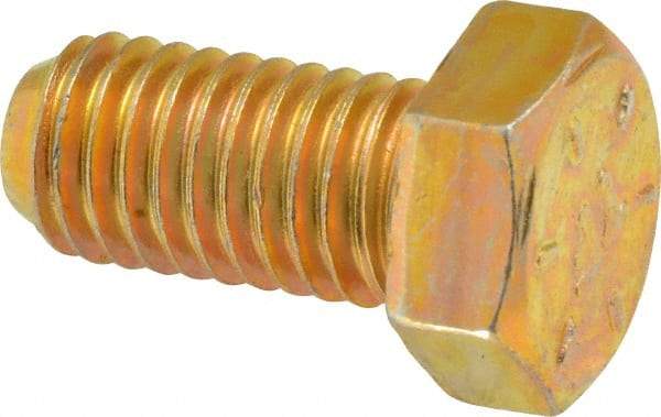 Made in USA - 1/2-13 UNC, 1" Length Under Head Hex Head Cap Screw - Fully Threaded, Grade 8 Alloy Steel, Zinc Yellow Dichromate Finish, 3/4" Hex - Industrial Tool & Supply